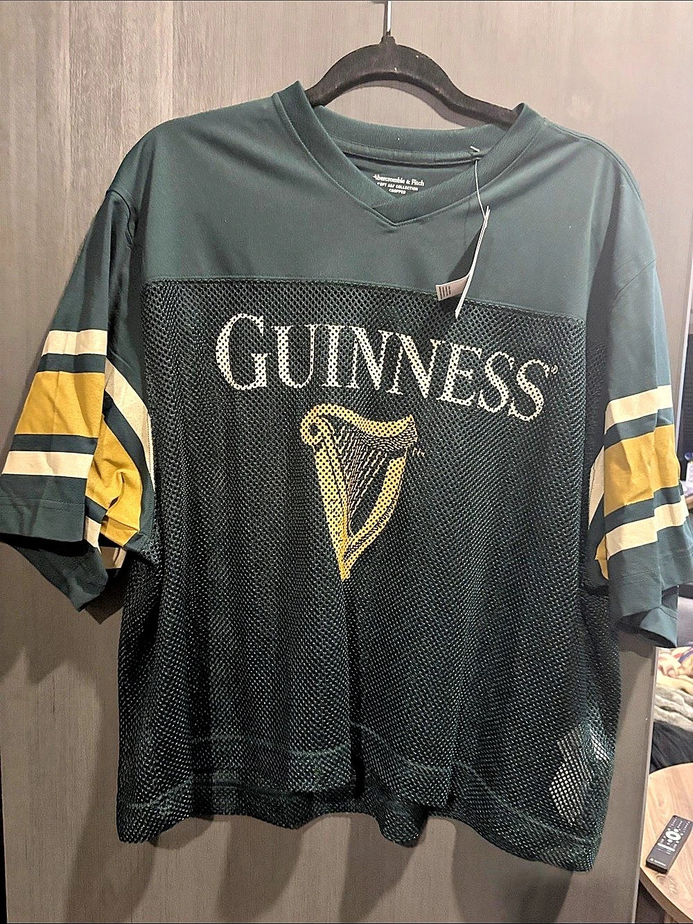Abercrombie & Fitch Guinness Football Jersey Color Block Green & Black Large